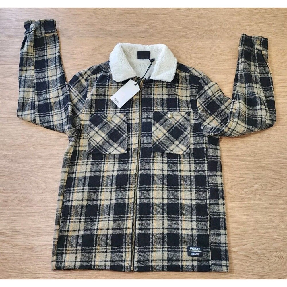 WESC Liam Flannel Shirt Jacket Mens Medium Womens Large Sherpa Full Zip